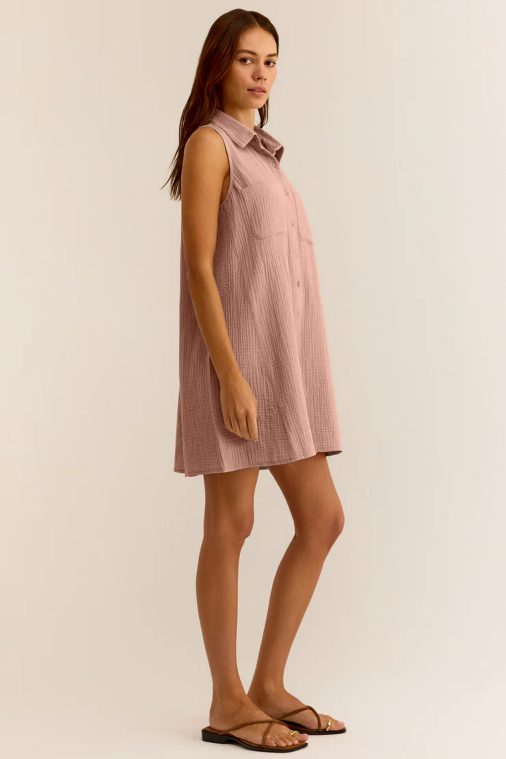 Müslin Mini Elbise - Cepli Plaj Elbisesi - Plaj, Günlük. - Pembe