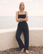 Kadın Yazlık Müslin İkili Takım - Fırfır Detaylı Askılı Crop Top ve Yüksek Bel Bol Paça Pantolon Seti