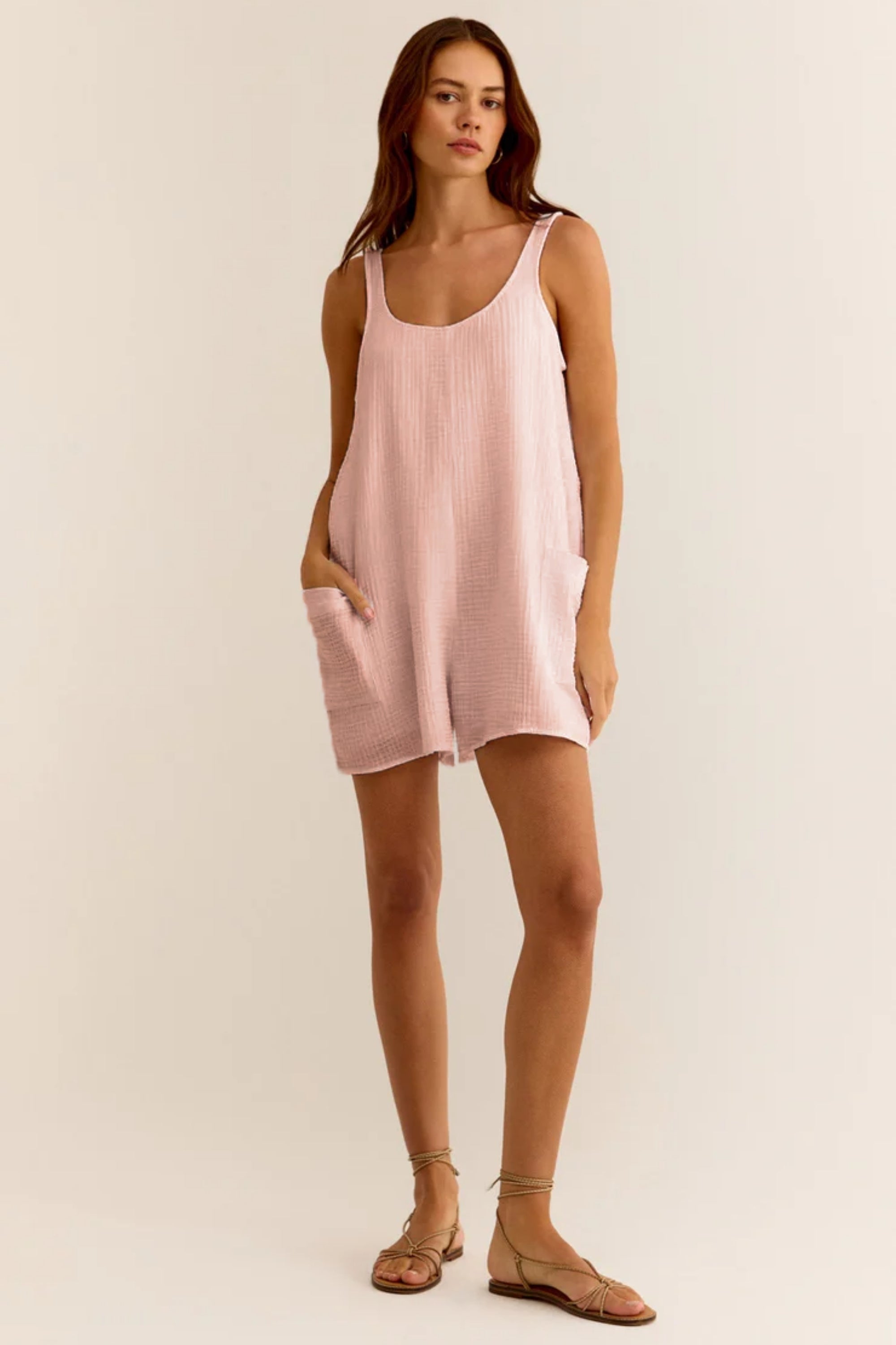 Kadın Mini Elbise/Tulum - Organik 2 Kat Müslin Kumaş - Pembe