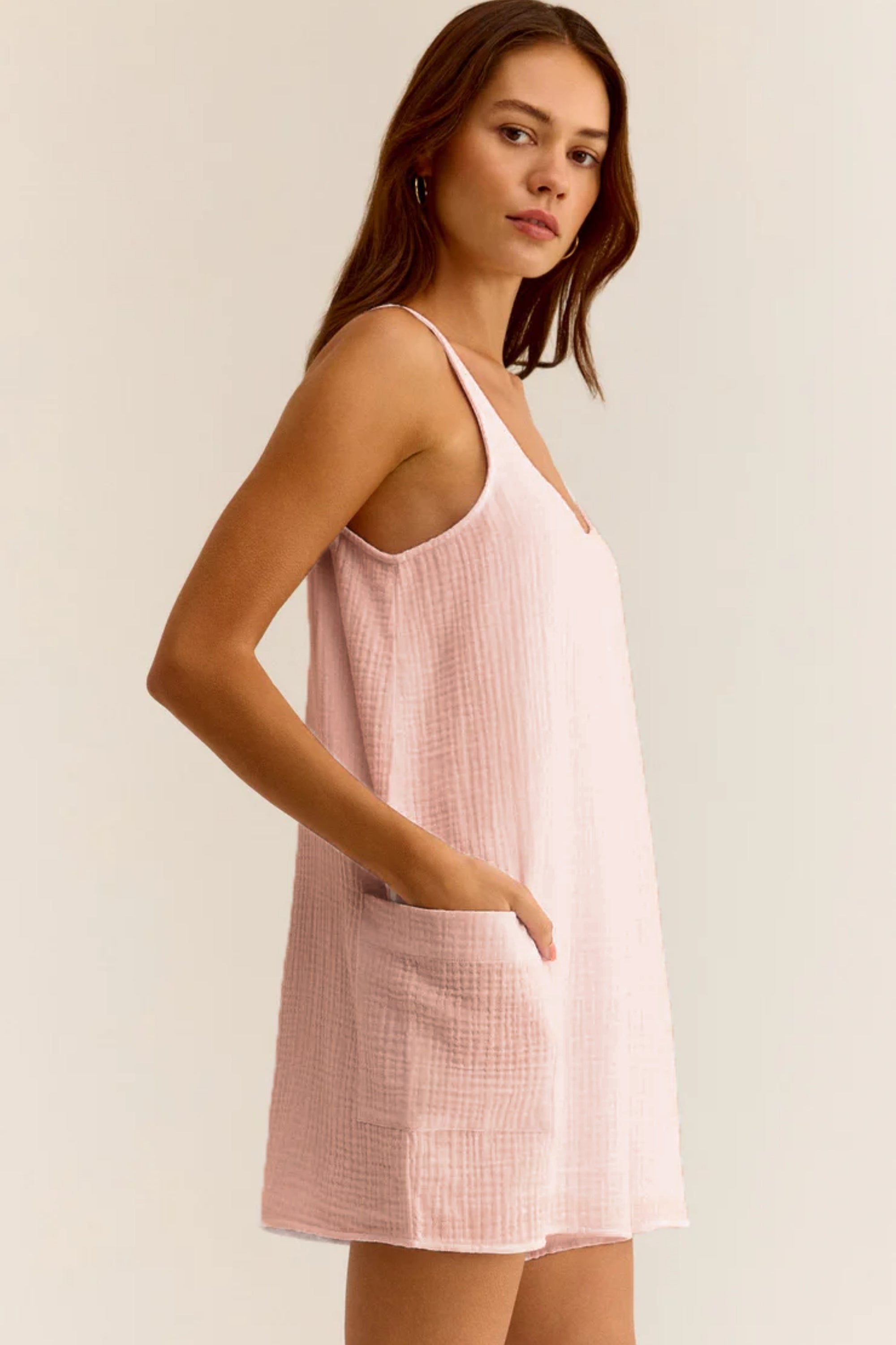 Kadın Mini Elbise/Tulum - Organik 2 Kat Müslin Kumaş - Pembe