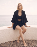 Kadın Yazlık Müslin 3'lü Set - Salaş Kimono Ceket, Crop Top ve Lastikli Şort Takımı