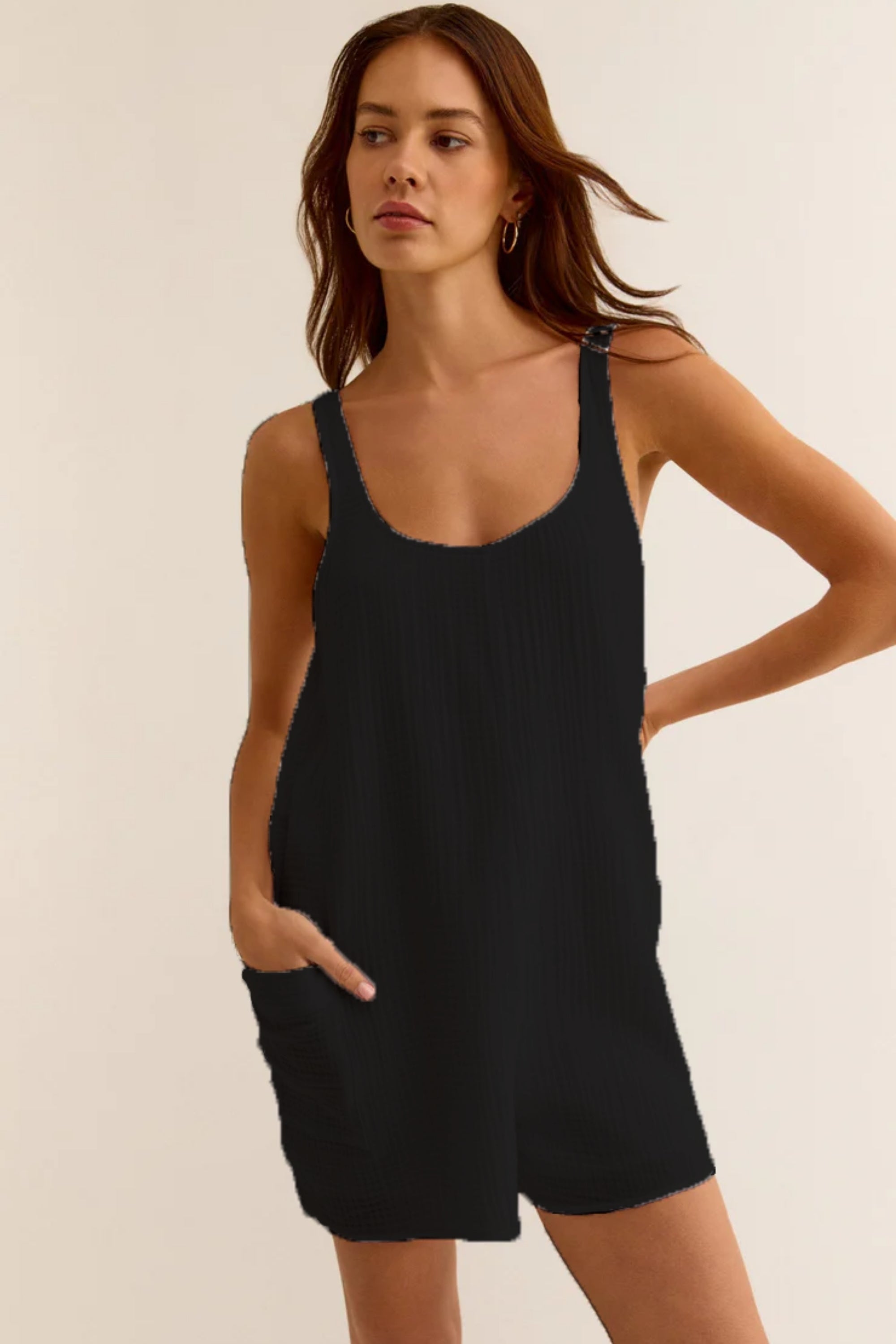 Kadın Mini Elbise/Tulum - Organik 2 Kat Müslin Kumaş - Siyah