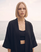 Kadın Yazlık Müslin 3'lü Set - Salaş Kimono Ceket, Crop Top ve Lastikli Şort Takımı