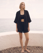 Kadın Yazlık Müslin 3'lü Set - Salaş Kimono Ceket, Crop Top ve Lastikli Şort Takımı