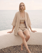 Kadın Yazlık Müslin 3'lü Set - Salaş Kimono Ceket, Crop Top ve Lastikli Şort Takımı