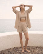 Kadın Yazlık Müslin 3'lü Set - Salaş Kimono Ceket, Crop Top ve Lastikli Şort Takımı