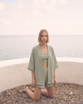 Kadın Yazlık Müslin 3'lü Set - Salaş Kimono Ceket, Crop Top ve Lastikli Şort Takımı