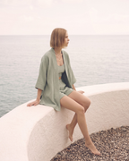 Kadın Yazlık Müslin 3'lü Set - Salaş Kimono Ceket, Crop Top ve Lastikli Şort Takımı