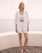 Kadın Yazlık Müslin 3'lü Set - Salaş Kimono Ceket, Crop Top ve Lastikli Şort Takımı