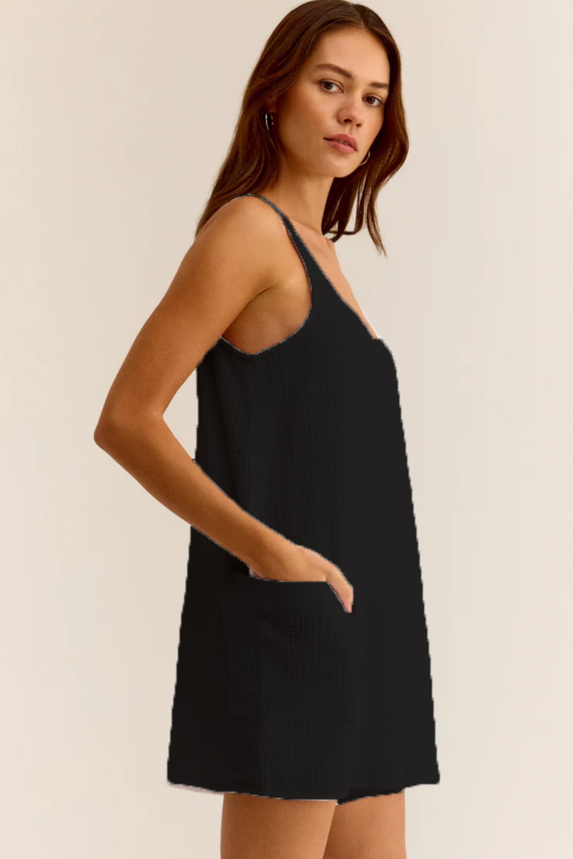 Kadın Mini Elbise/Tulum - Organik 2 Kat Müslin Kumaş - Siyah