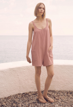 Kadın Mini Elbise/Tulum - Organik 2 Kat Müslin Kumaş - Pembe
