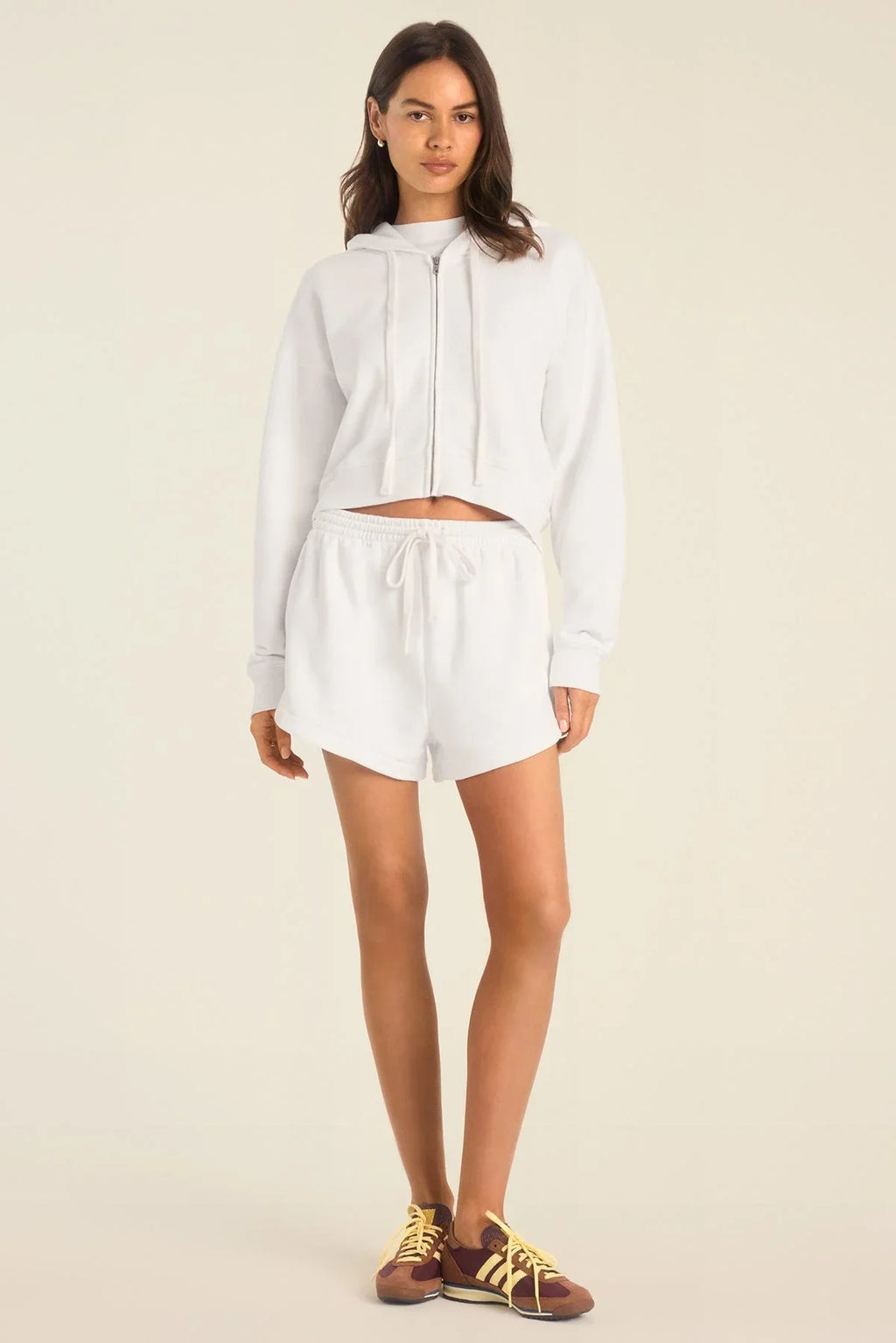 Kadın Fermuarlı Kapüşonlu Crop Sweatshirt