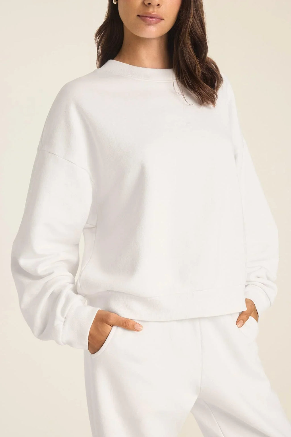 Kadın Rahat Kesim Bisiklet Yaka Crop Sweatshirt – Lounge, Ev ve Günlük