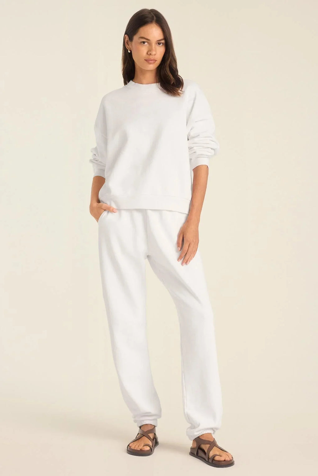 Kadın Rahat Kesim Bisiklet Yaka Crop Sweatshirt – Lounge, Ev ve Günlük