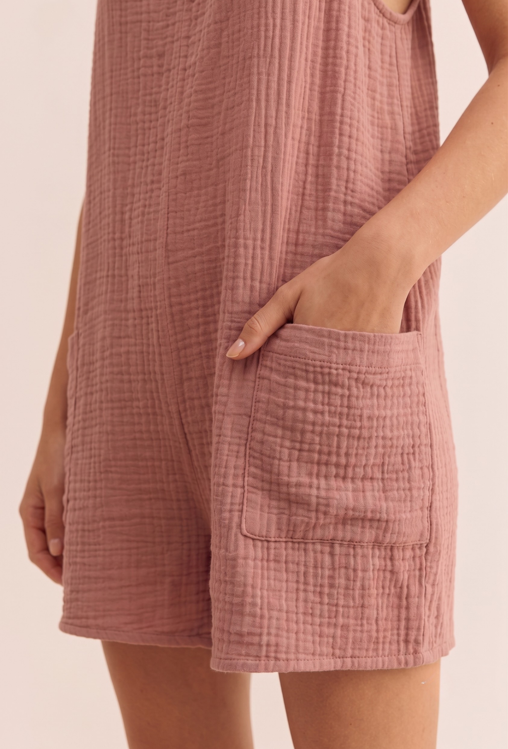 Kadın Mini Elbise/Tulum - Organik 2 Kat Müslin Kumaş - Pembe