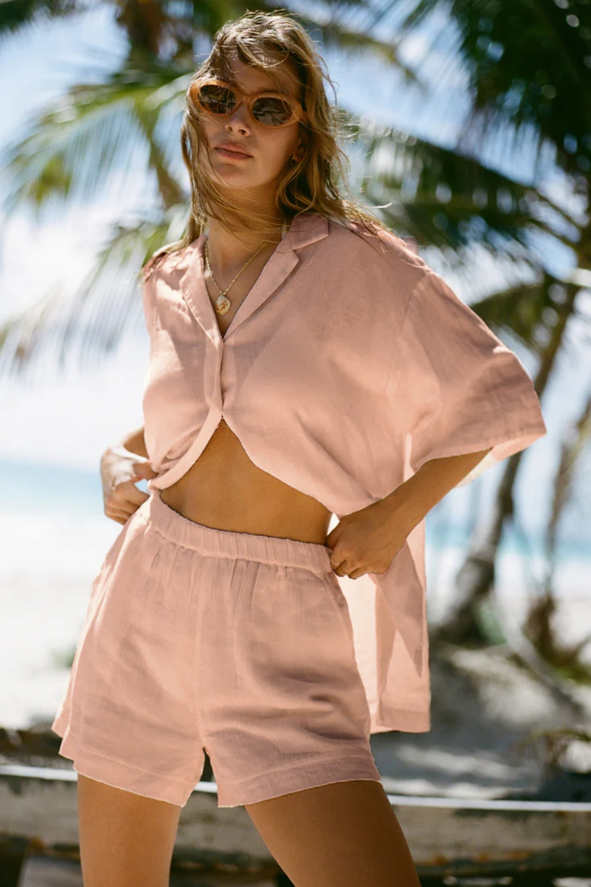 Kadın Müslin Plaj Gömleği - Günlük, Plaj. - Pembe