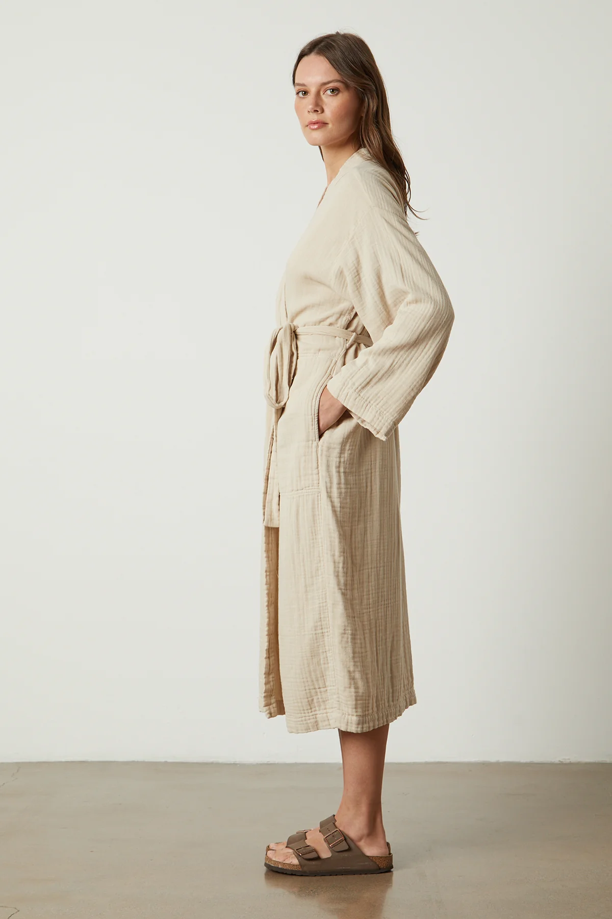 Müslin Bornoz - Kimono/Sabahlık - 2 Kat Müslin Kumaş - Bej