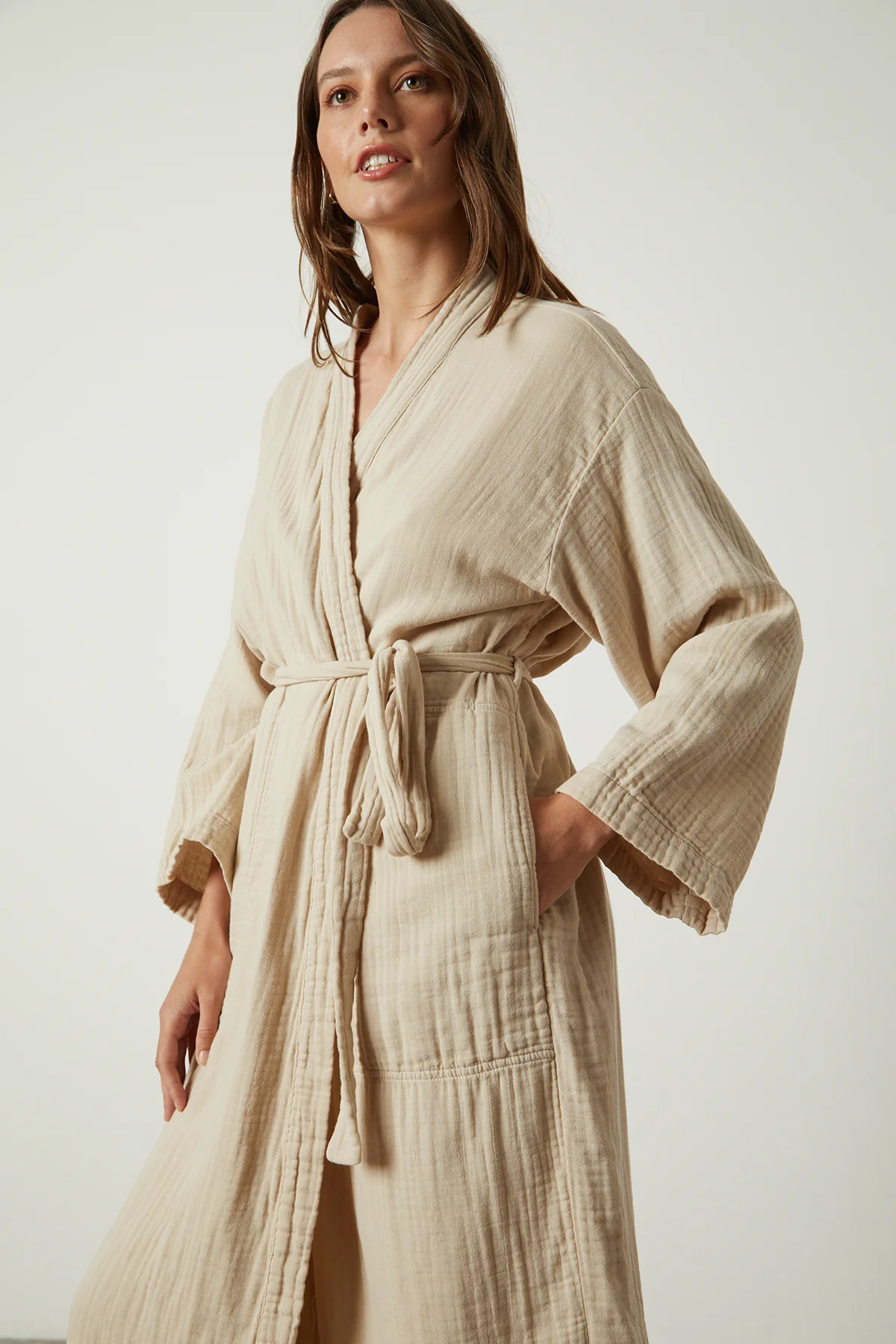 Müslin Bornoz - Kimono/Sabahlık - 2 Kat Müslin Kumaş - Bej